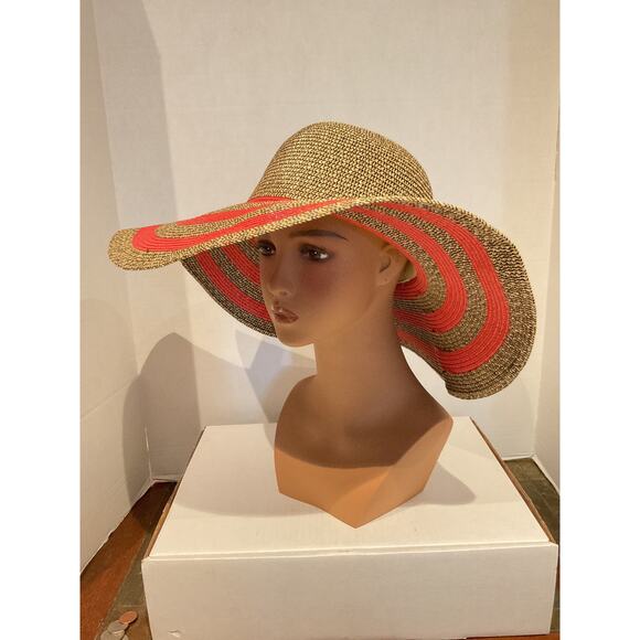 Amiani - Woven Yute - Deep Red Stripe and Tweed Wide Brim Sun Hat main image 6